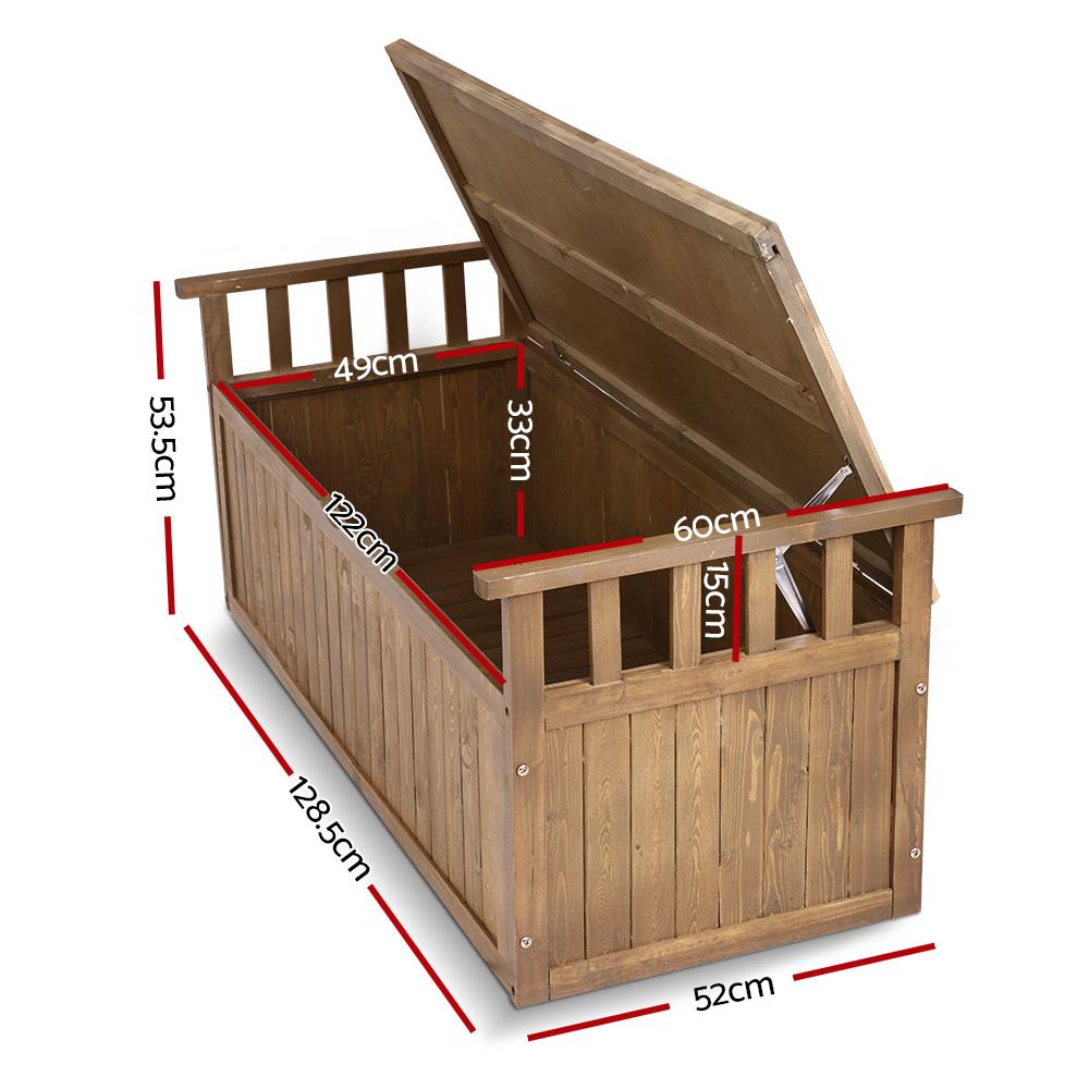 Gardeon Buitenopbergbank – 129 cm Houten Tuin Toy Chest