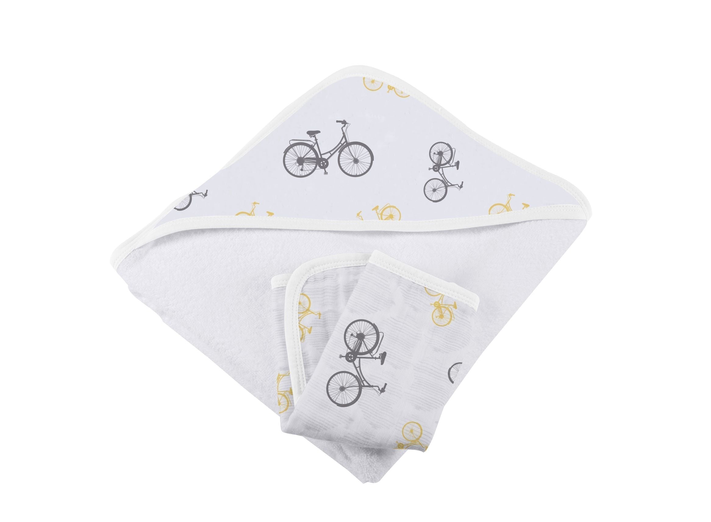 Vintage Fiets Bamboe Mousseline Hooded Handdoek en Washcloth Set