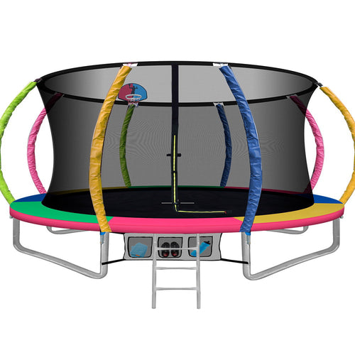 4,27 meter trampoline met basketbal en net voor in de tuin