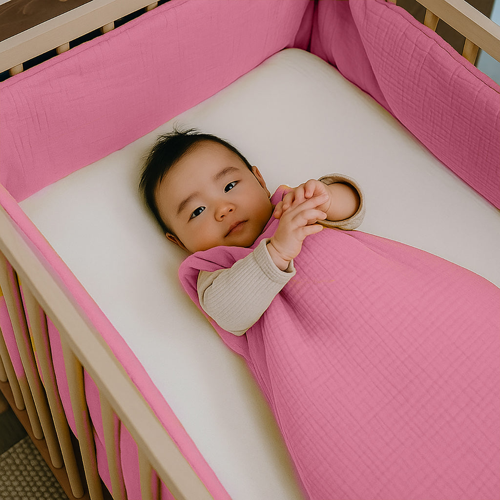 Roze Bedbumper van Biologisch Katoen voor Babybed