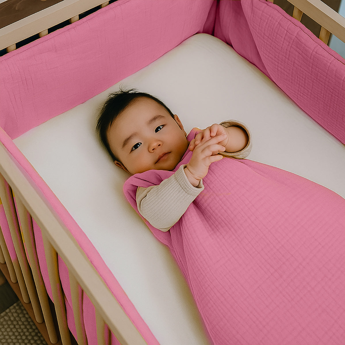 Roze Bedbumper van Biologisch Katoen voor Babybed