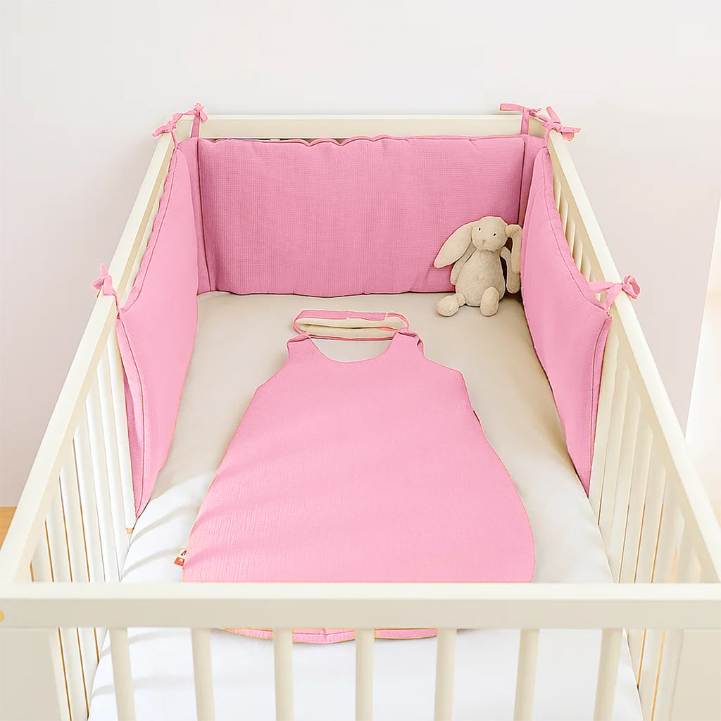 Roze Bedbumper van Biologisch Katoen voor Babybed