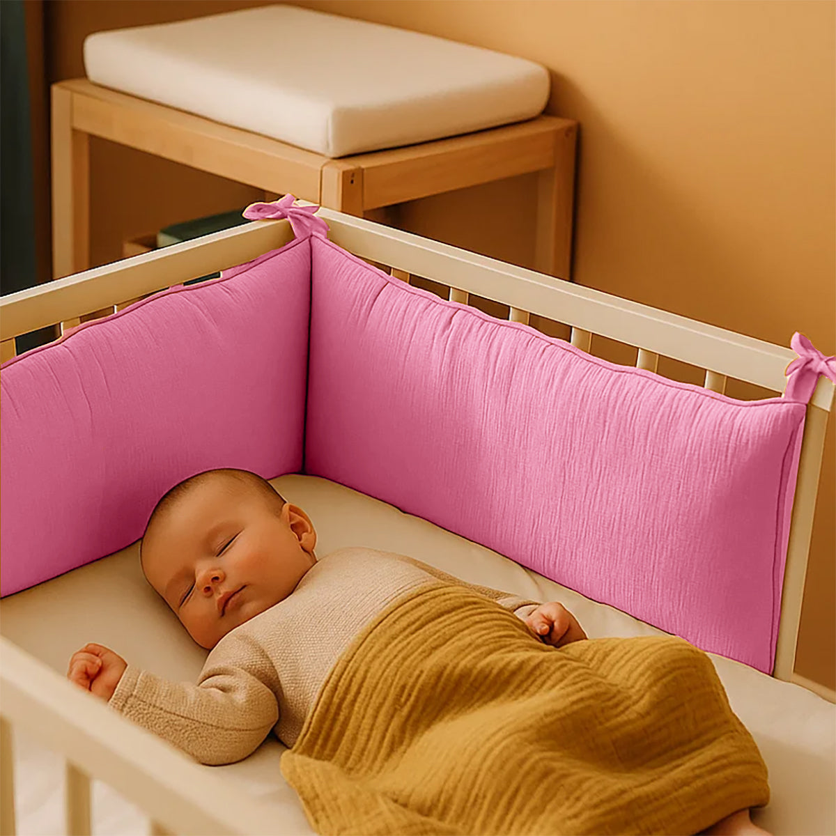 Roze Bedbumper van Biologisch Katoen voor Babybed