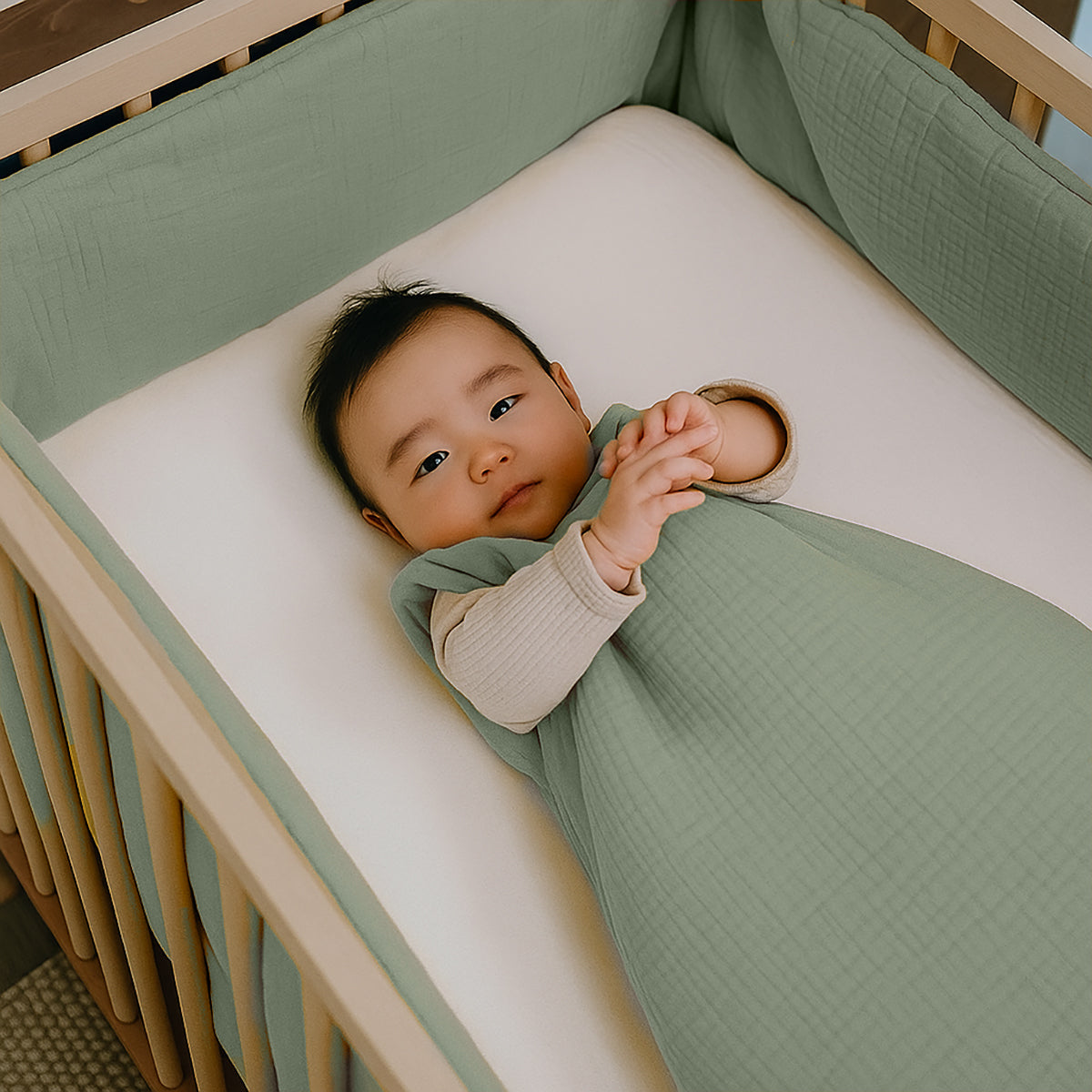 Groene Bedbumper van Biologisch Katoen voor Babybed