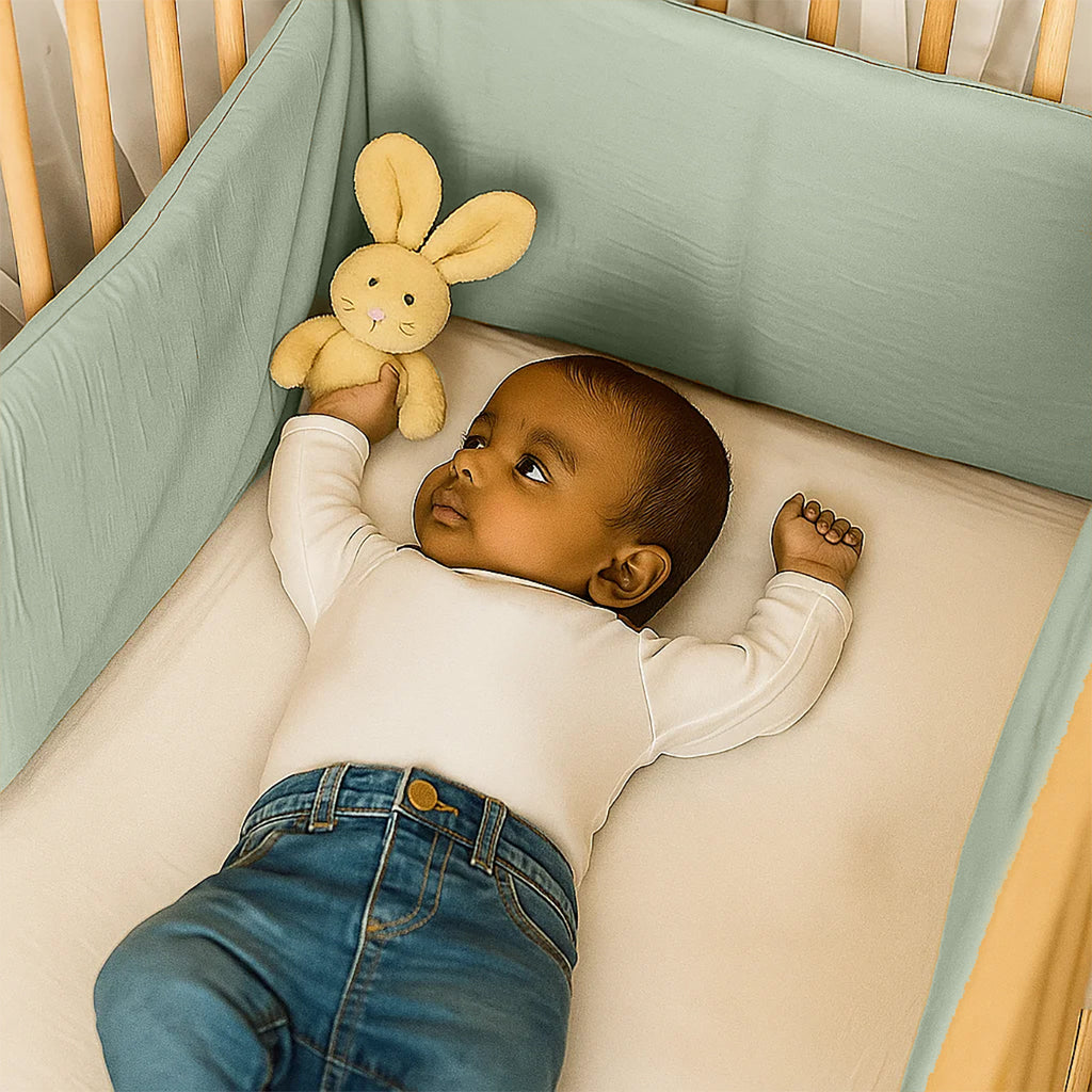 Groene Bedbumper van Biologisch Katoen voor Babybed